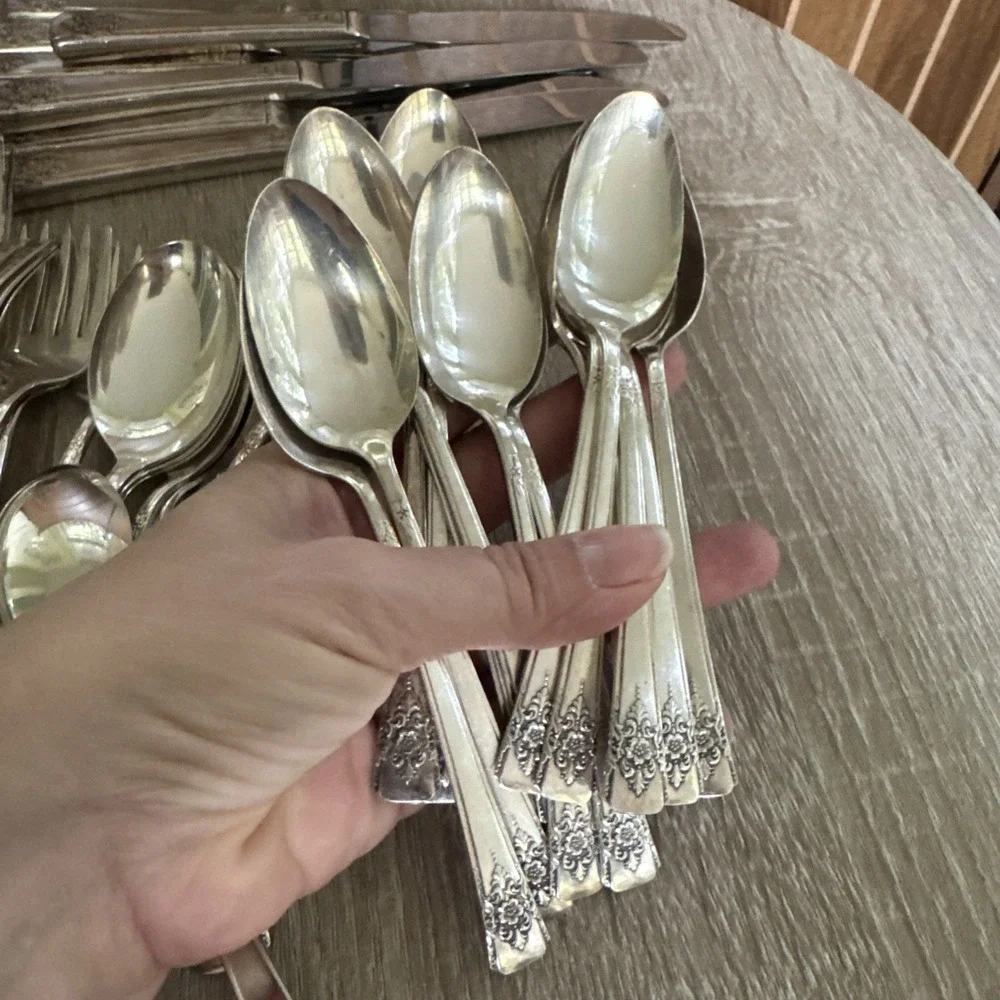 Lot of 48 Pcs Wm Rogers MOUNTAIN ROSE International Silver Plate 1954
